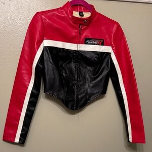 SHEIN Red and Black Leather Jacket